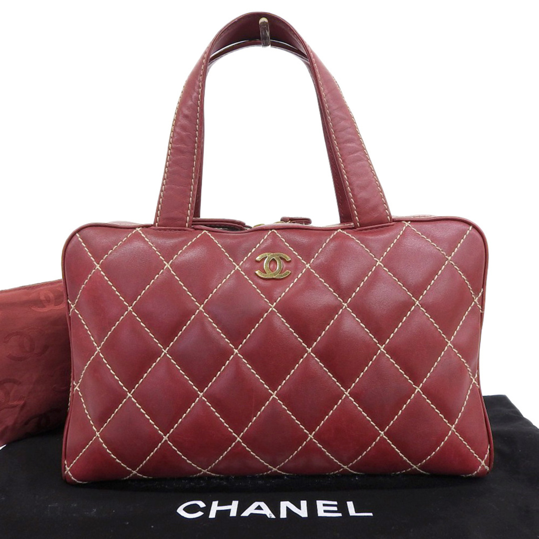 【本物保証】 布袋付 シャネル CHANEL ワイルドステッチ ココマーク キルティング ミニボストンバッグ ハンドバッグ シール付 7番台 A14692