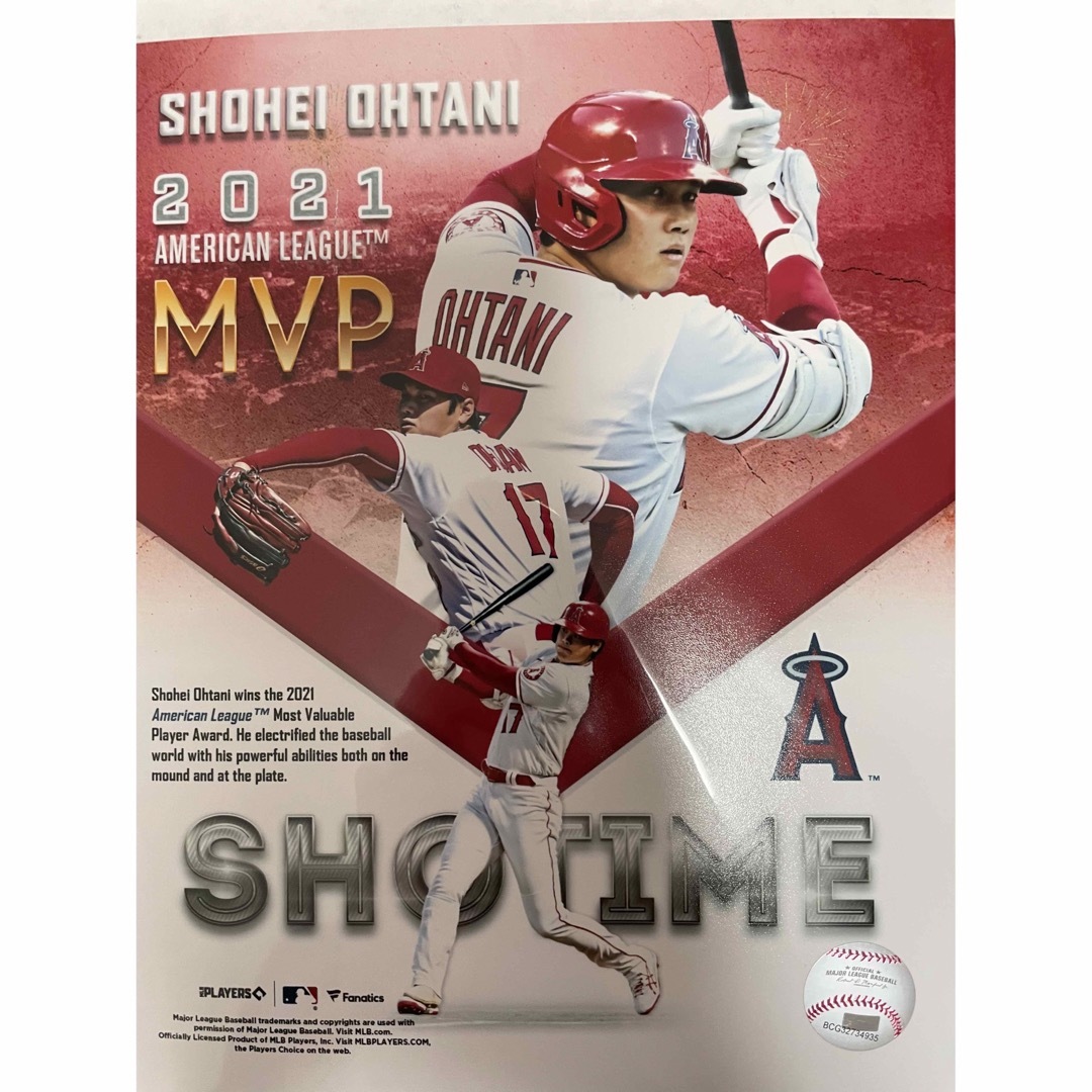 大谷翔平　サイン入りフォト　2021MVP記念ボール　ポストカード