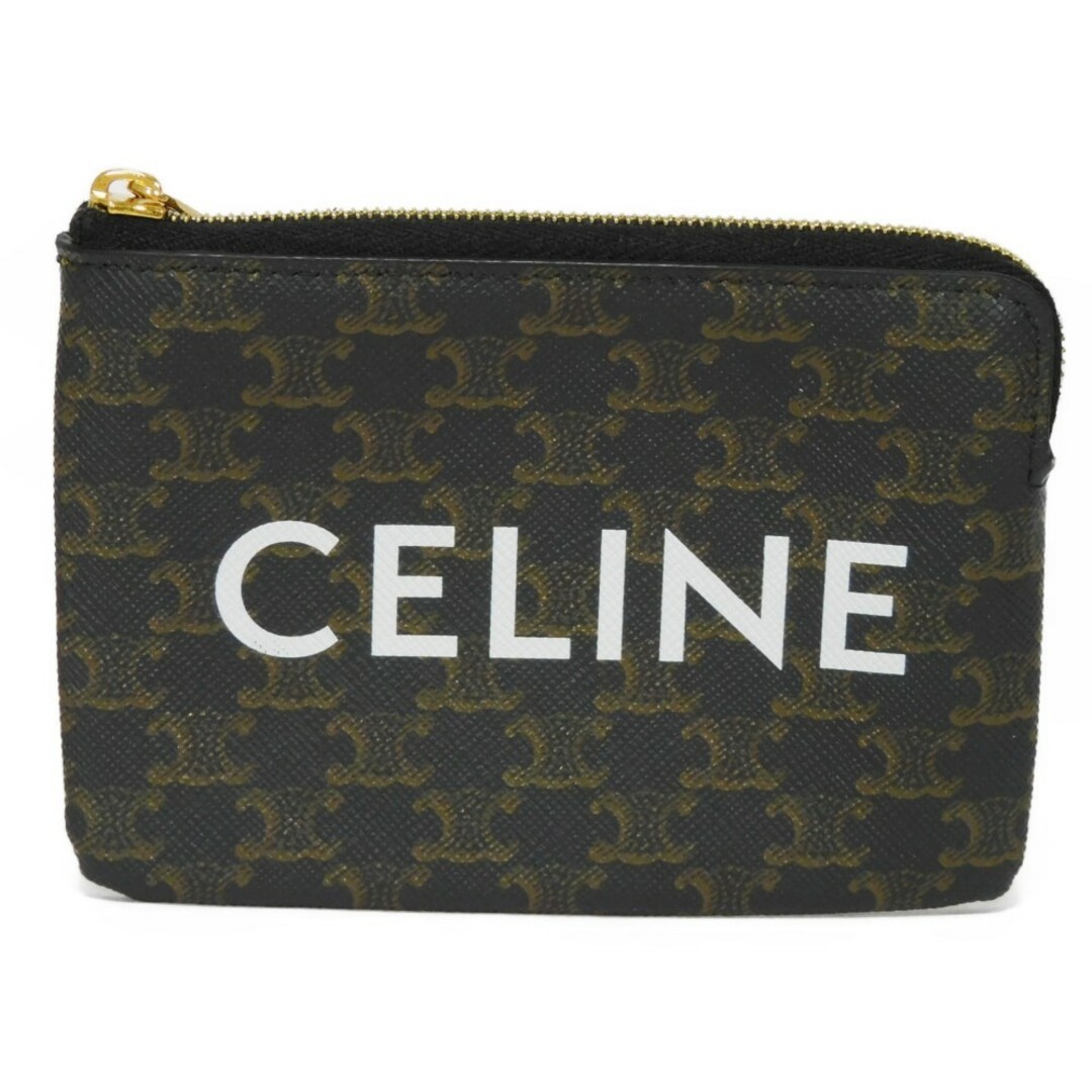 CELINE セリーヌ ロゴ コイン & カードケース ホワイト ゴールド キーリング 財布 カードホルダー トリオンフ ブラック コインケース 10C662CA2.38NO