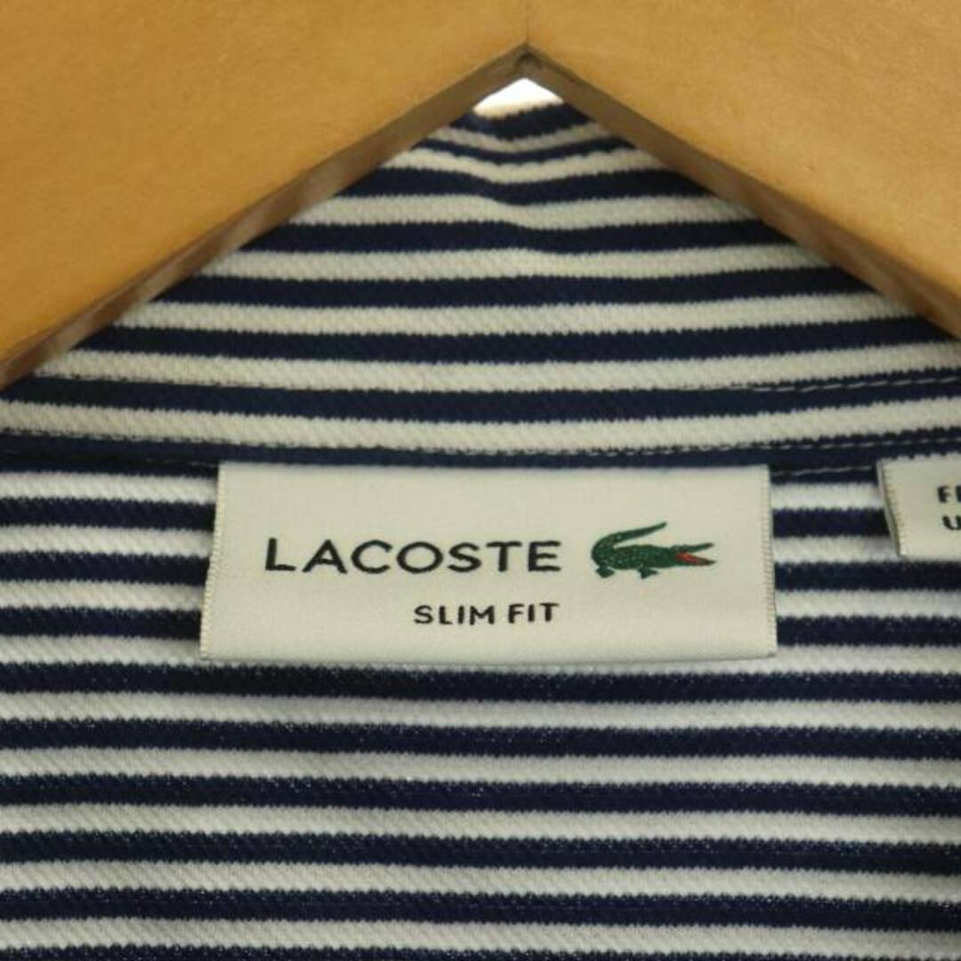 LACOSTE(ラコステ)のラコステ ストライプ ビズポロシャツ 長袖 ロゴ L 紺 白 PH715E メンズのトップス(シャツ)の商品写真