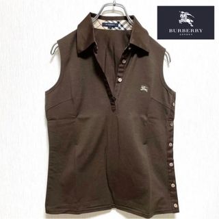 バーバリー(BURBERRY)の★新品★BURBERRY LONDON 襟付き ノースリーブシャツ ブラウン M(シャツ/ブラウス(半袖/袖なし))