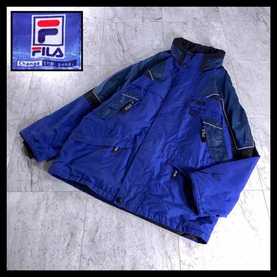 s s FILA 中綿 サーモア テック ナイロン ブルゾン 青 黒   フリマアプリ ラクマ