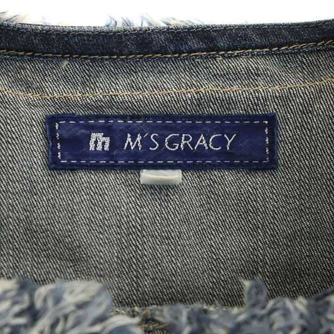 M'S GRACY(エムズグレイシー)のエムズグレイシー ノーカラー デニムジャケット ストレッチ 40 紺 ネイビー レディースのジャケット/アウター(その他)の商品写真