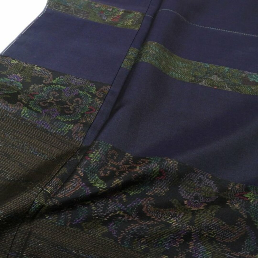 大島紬 着物 未使用 正絹 袷 セミフォーマル 紫黒色 多色 身丈163.5cm 裄63cm L きもの北條 A940-8 レディースの水着/浴衣(着物)の商品写真