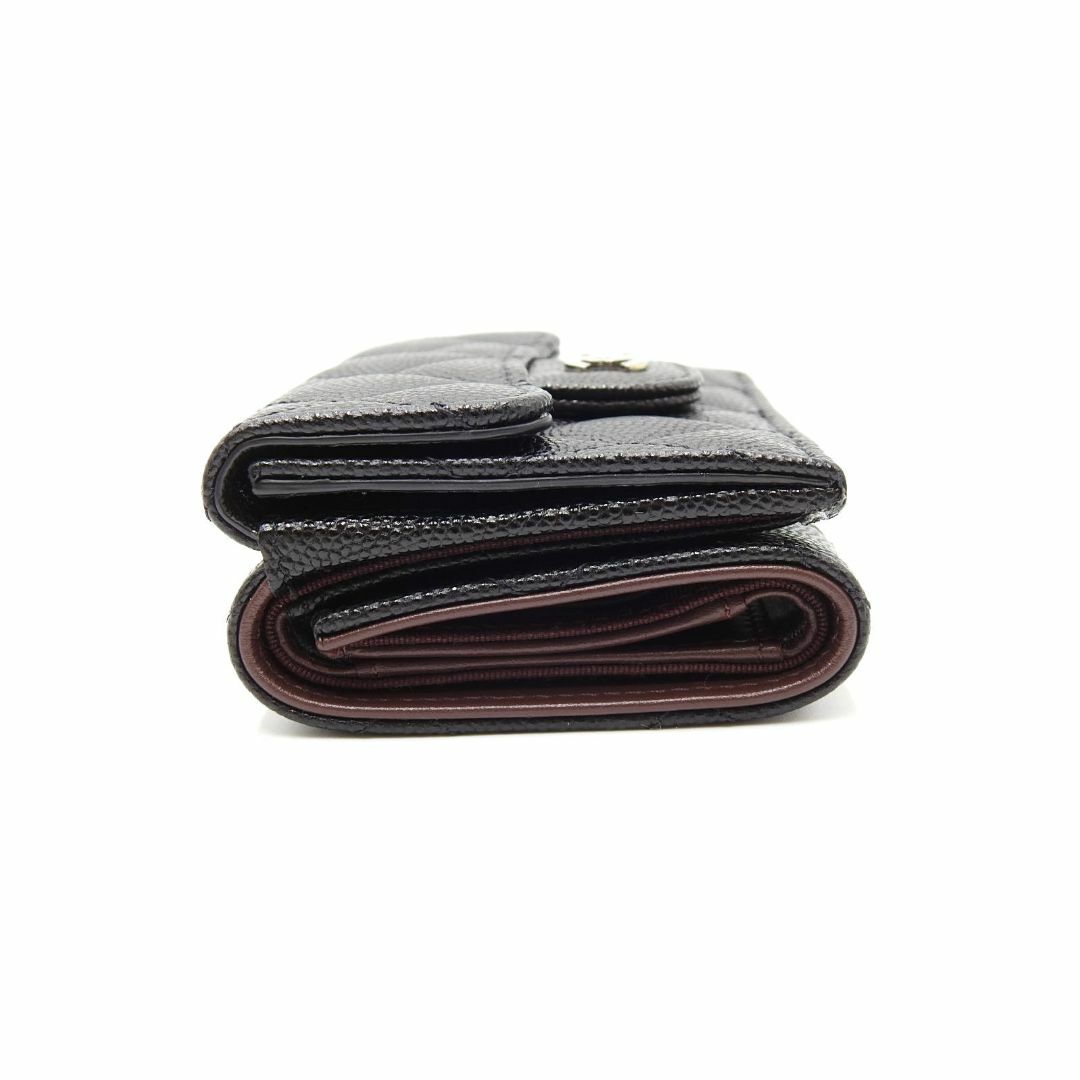 シャネル マトラッセ ココマーク 三つ折り コンパクト 財布 キャビアスキン ブラック シルバー金具 AP0230 31番台