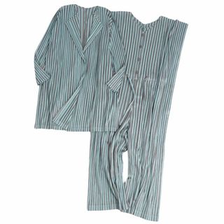 プリーツプリーズイッセイミヤケ(PLEATS PLEASE ISSEY MIYAKE)の美品 プリーツプリーズ イッセイミヤケ PLEATS PLEASE セットアップ ジャケット オールインワン プリーツ ストライプ レディース 2(M相当) ブルー/グレー(ひざ丈ワンピース)