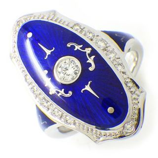 ファベルジェ FABERGE リング ツル オーバル ダイヤモンド 計0.22ct K18WG ブルー エナメル 14号 【中古】(リング(指輪))