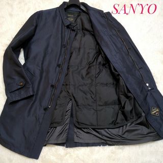 SANYO シンプルシック メンズ ステンカラーコート 黒 比翼仕立て ビジネス