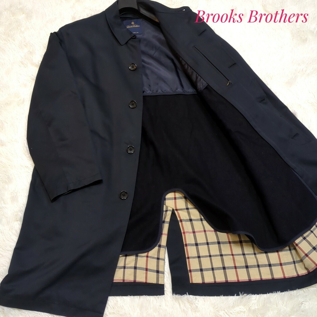 Brooks Brothers　ステンカラーコート　裏地チェック　ライナー付　L