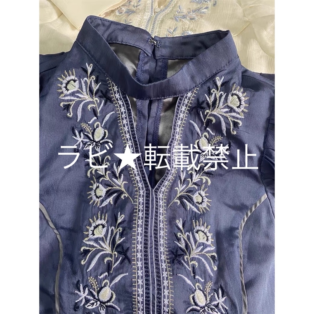 楊柳シフォンカラーエンブロイダリードレスの通販 by ラビ☆Select|ラクマ