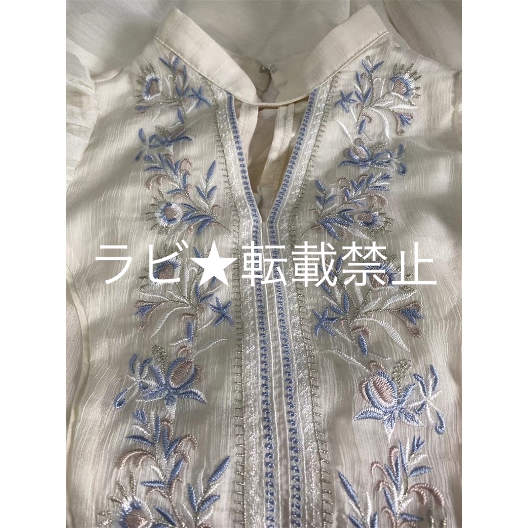 楊柳シフォンカラーエンブロイダリードレス