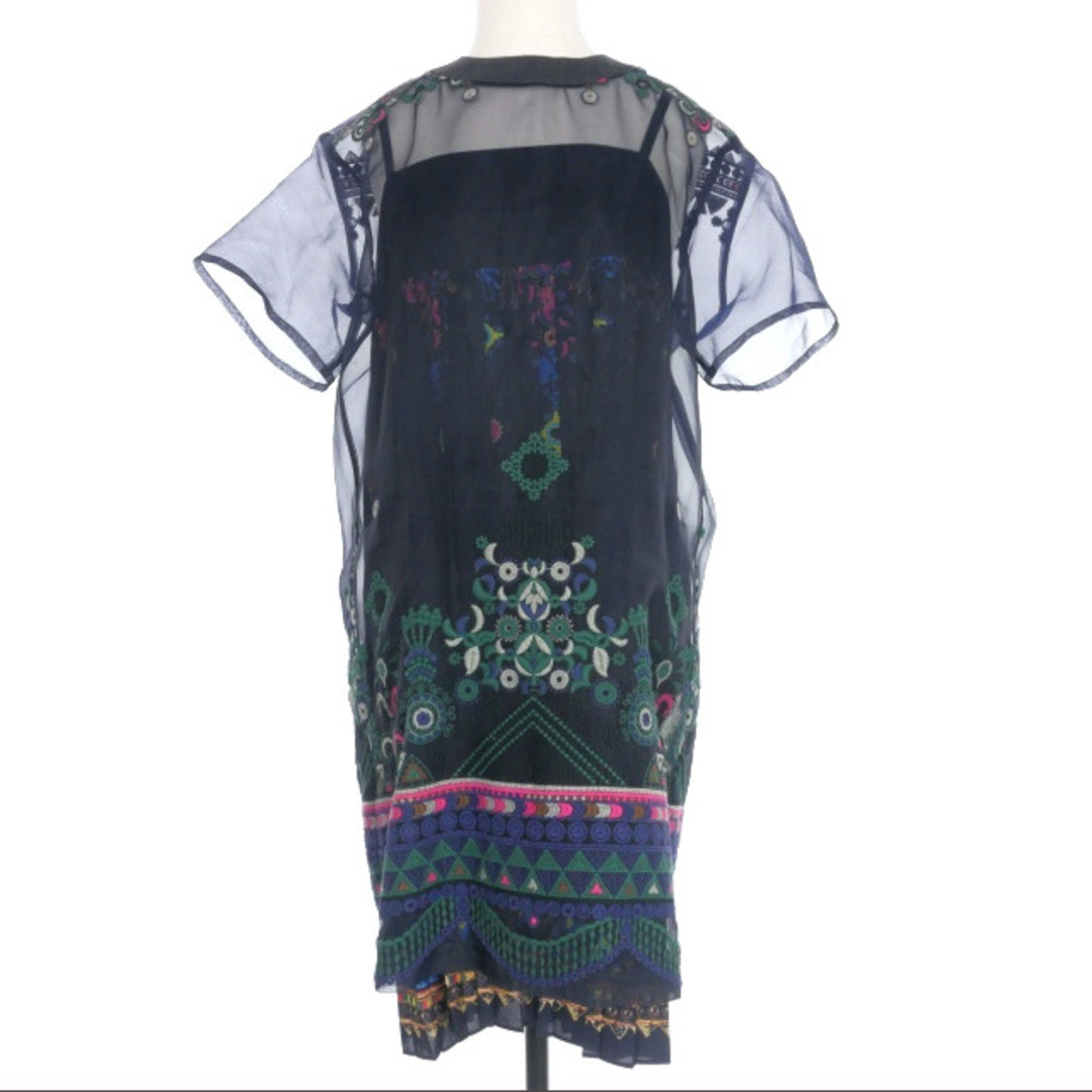 sacai(サカイ)のサカイ sacai レイヤード ワンピース ドレス セット 刺繍 1 ネイビー レディースのワンピース(ミニワンピース)の商品写真