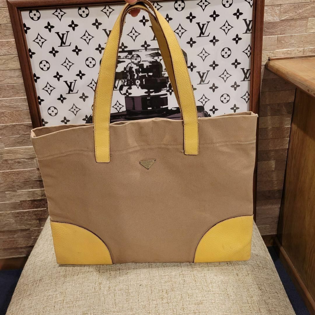 PRADA　ベージュ×イエロー　トートバッグ　ハンド　BAG キャンバス