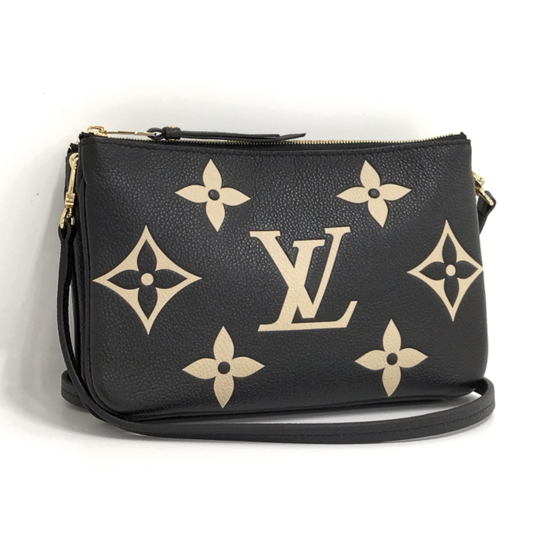 ブラウン素材ラインLOUIS VUITTON ポシェット ドゥーブル ジップ ショルダーバッグ