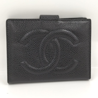 シャネル(CHANEL)のCHANEL がま口 二つ折り財布 キャビアスキン ココマーク ブラック(財布)