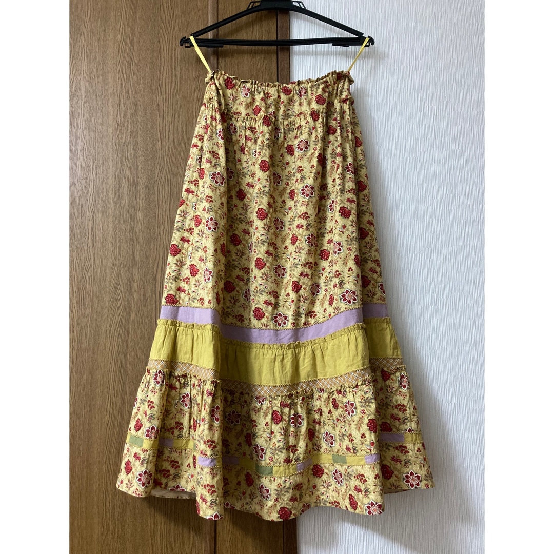 ワンダフルワールドピンクハウスカネコイサオスカート花柄パッチワーク黄色丈直し有 3
