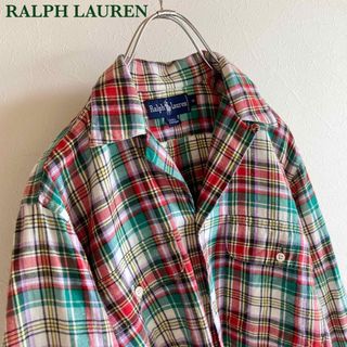 ラルフローレン(Ralph Lauren)の90s ビンテージ ラルフローレン ポケット付 開襟 チェック ネルシャツ 6(シャツ/ブラウス(長袖/七分))