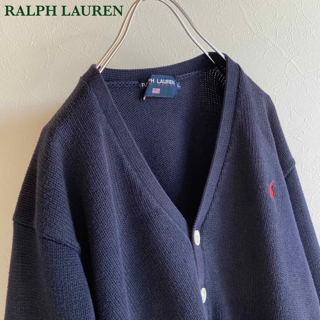 Ralph Lauren(ラルフローレン)のラルフローレン ポロスポーツ ロゴ刺繍 コットン ニット カーディガン ネイビー レディースのトップス(ニット/セーター)の商品写真