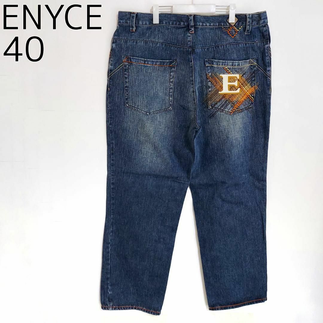 W40 ENYCE エニーチェ ポケット刺繍 バギーパンツ デニム ブルー 青