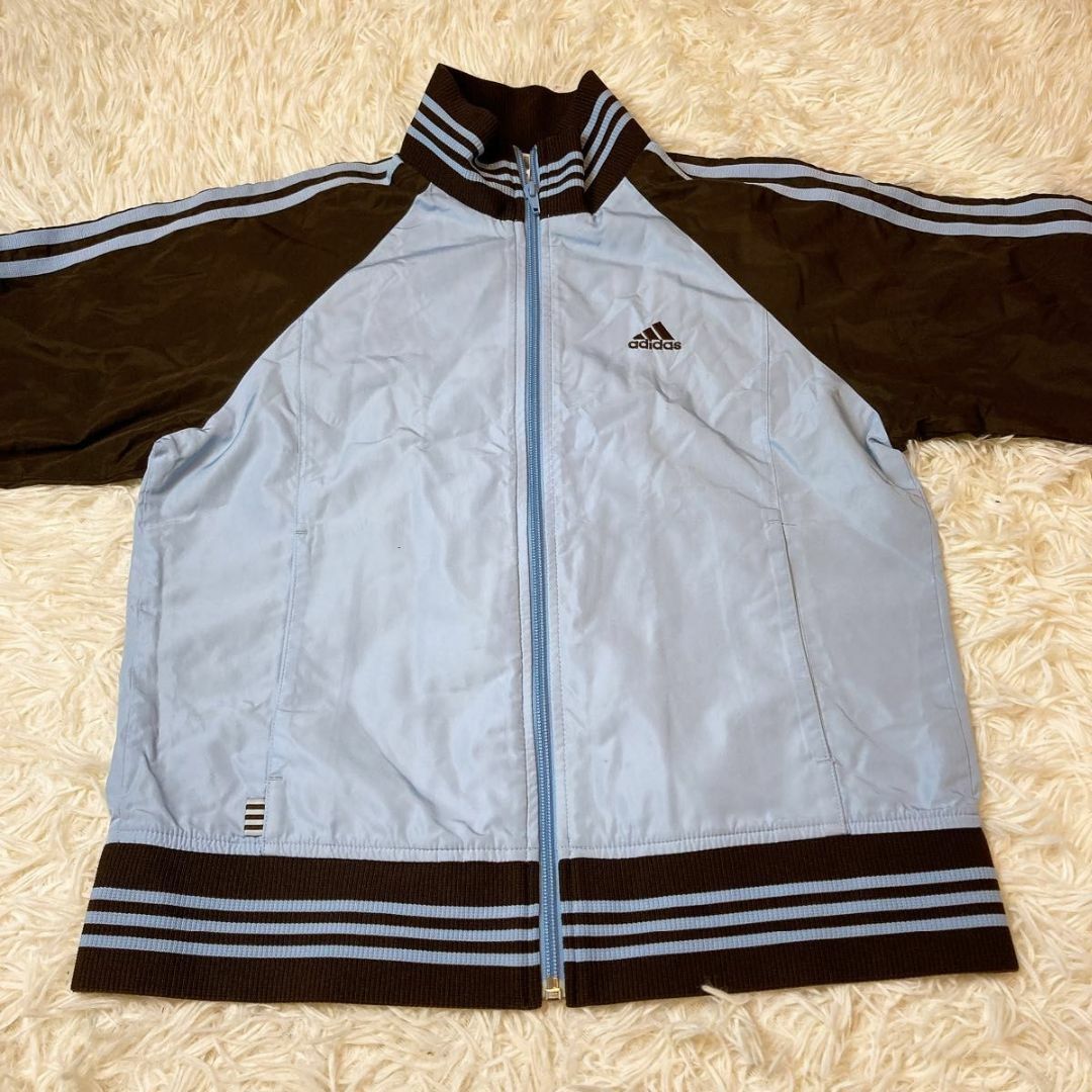 adidas レディースジャージ上下 セットアップ M ブラウン 水色 美品 美品 adidasスポーツウェアセットアップ M レディース