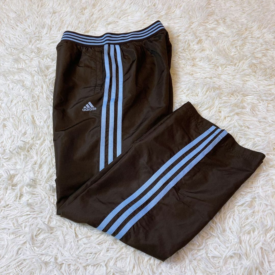 adidas レディースジャージ上下 セットアップ M ブラウン 水色 美品 美品 adidasスポーツウェアセットアップ M レディース