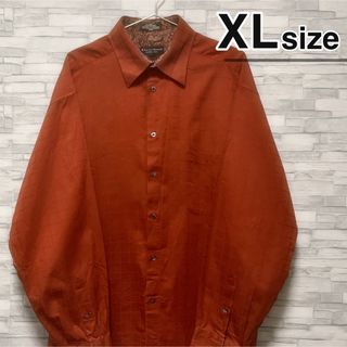 シャツ(shirts)のシャツ　長袖　XLサイズ　テラコッタ　チェック柄　ドレスシャツ　USA古着(シャツ)