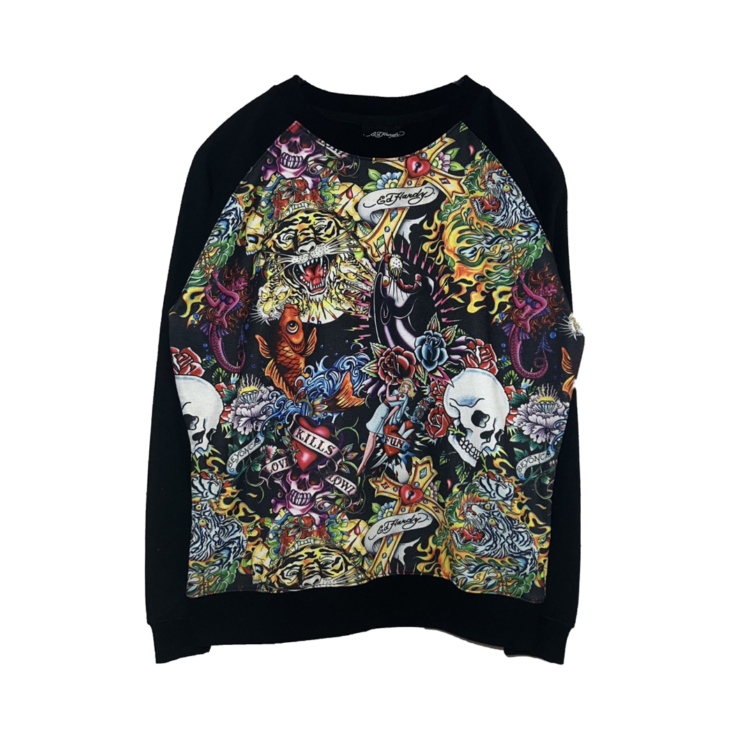 Ed Hardy tattoo patterned sweater