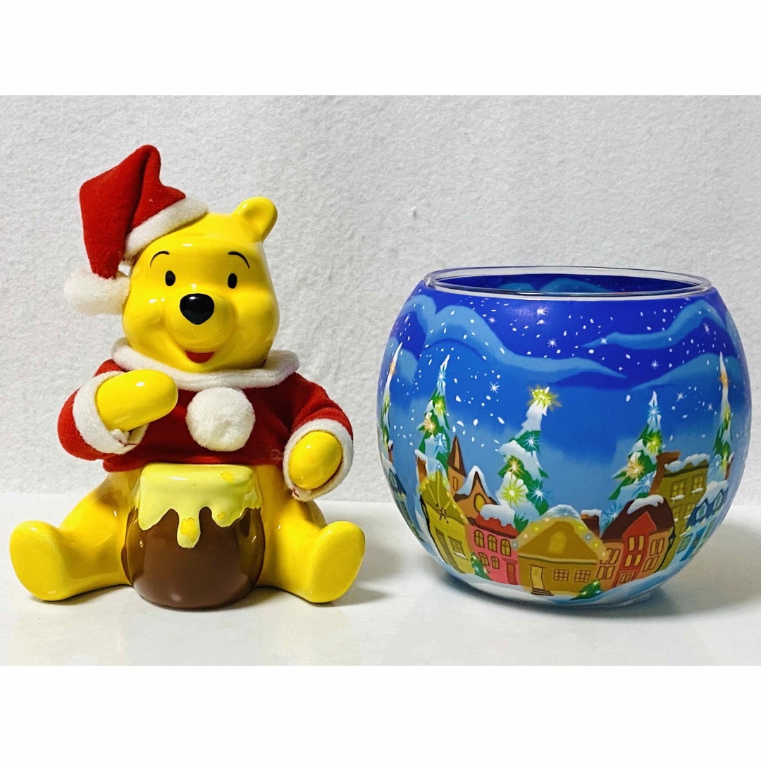【 美品 】Disney 陶器製プーさん貯金箱 & ガラス製キャンドルホルダー