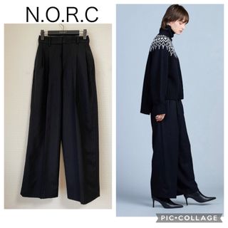 ノーク(N.O.R.C)の【新品】N.O.R.C ノーク ツータックパンツ ブラック ストライプ(カジュアルパンツ)