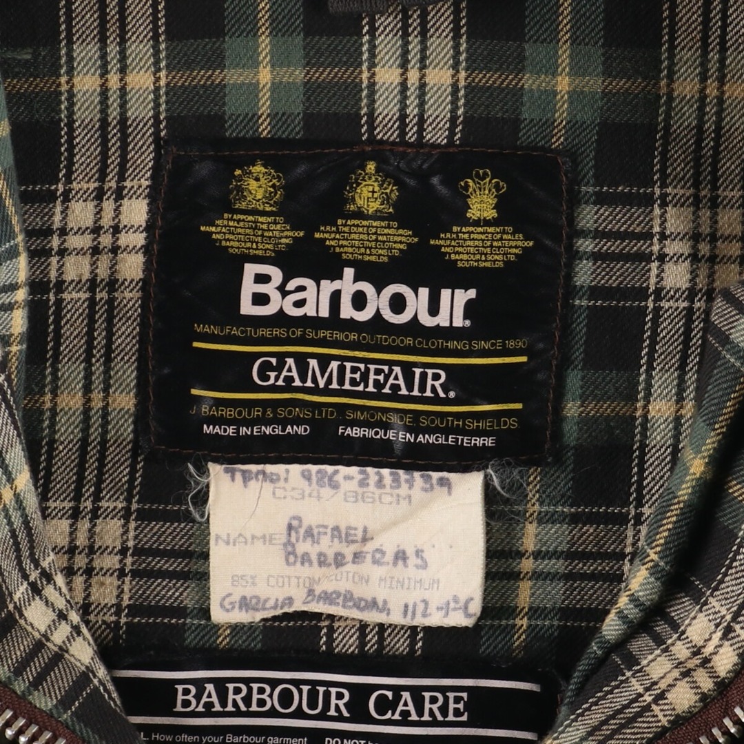 80年代 バブアー Barbour GAMEFAIR ゲームフェアー 旧3ワラント ワックスコットン オイルドジャケット C34 メンズS ヴィンテージ /eaa277101 2