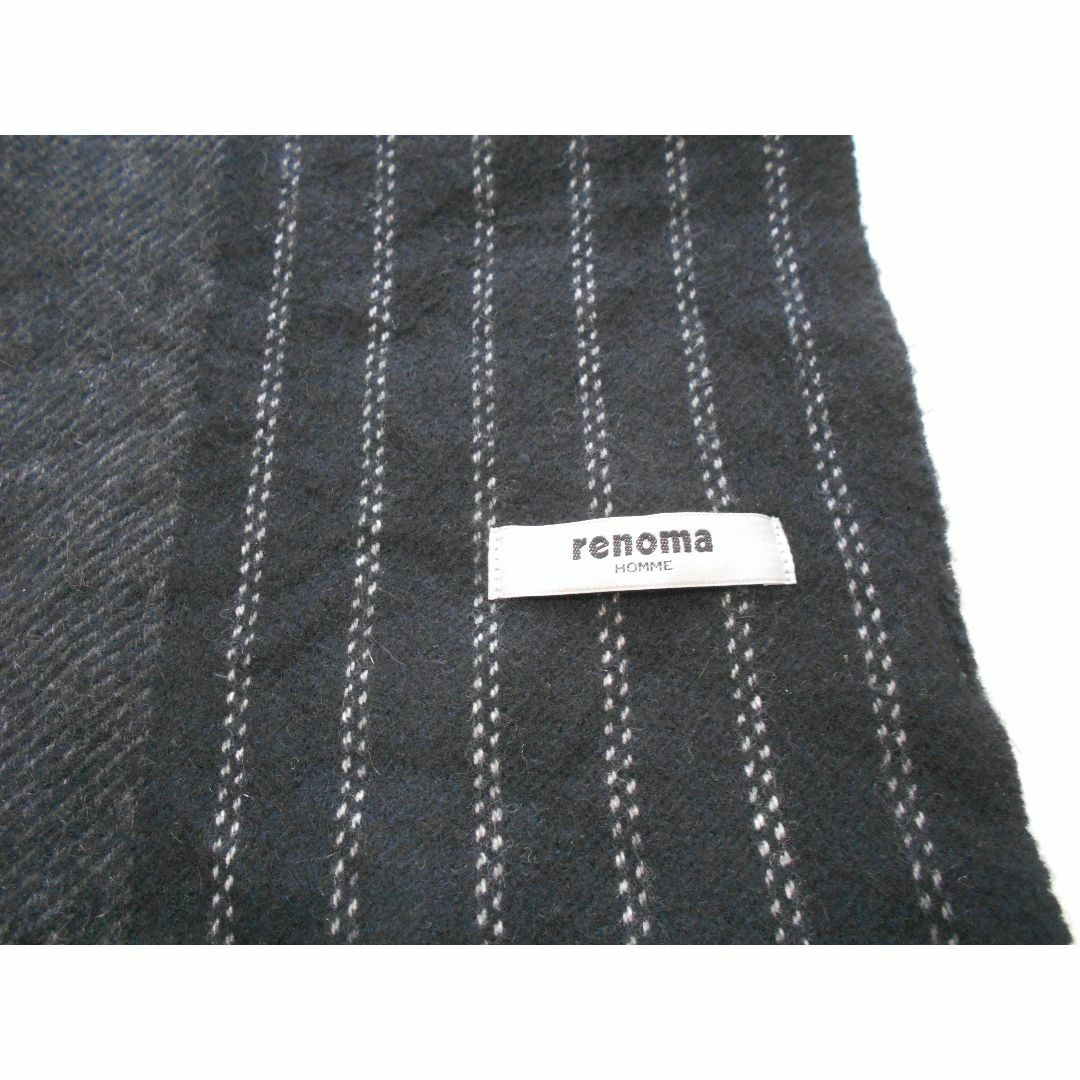 RENOMA(レノマ)の美品 送料無料！ レノマ オム 黒 ストライプ柄 綾織 カシミヤ混 マフラー メンズのファッション小物(マフラー)の商品写真