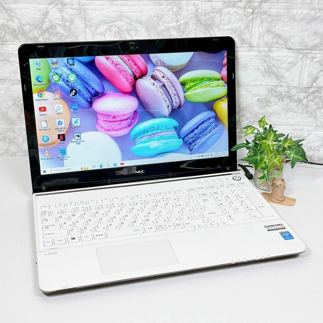初心者すぐ使えるオフィスブルーレイカメラ付✨薄型白Lavieノート