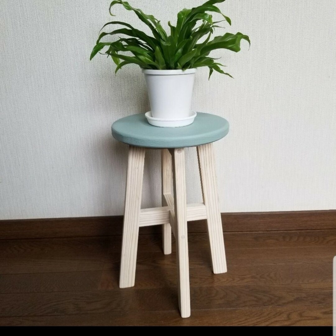 期間限定セール ハンドメイド スツール 椅子 グリーン ホワイト 花台 観葉植物