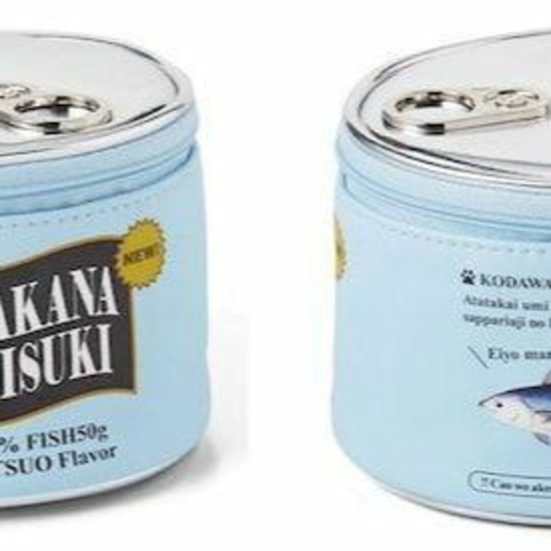 (*ΦωΦ) 猫 缶 ポーチ ブルー 缶詰モチーフ ラウンド 化粧 猫 グッズ レディースのファッション小物(ポーチ)の商品写真