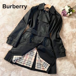 バーバリー(BURBERRY)のバーバリーロンドン　トレンチコート　ノバチェック　黒　ダブルボタン　9 M(トレンチコート)