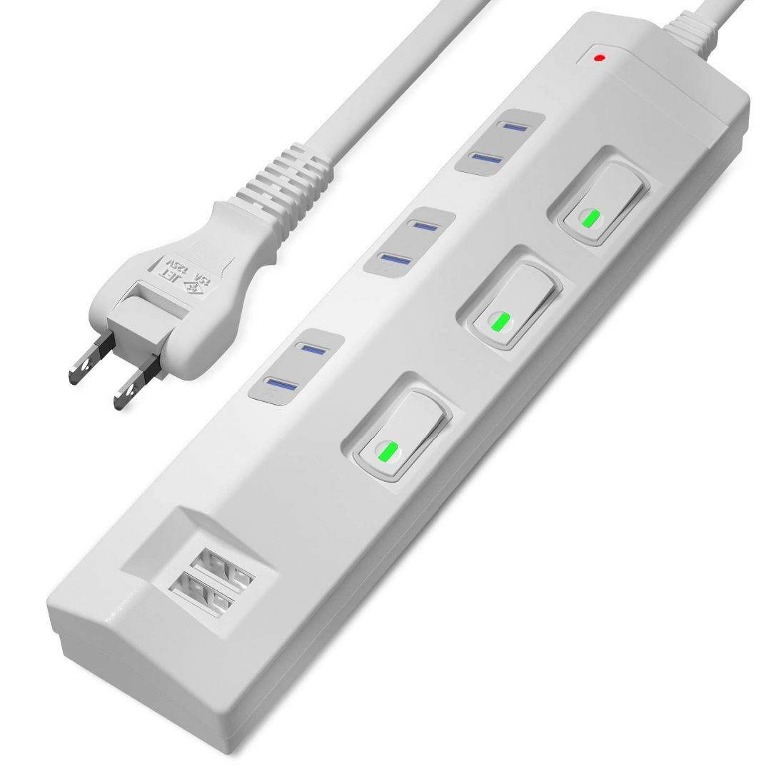 【色: ホワイト】SAYBOUR USB付き 電源タップ 雷ガード 個別スイッチ
