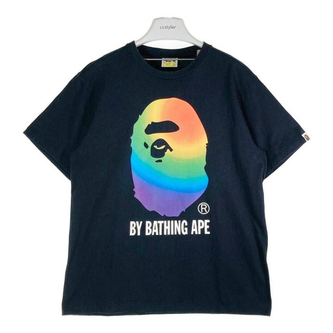 トップス★A BATHING APE アベイシングエイプ レインボー柄 Tシャツ ブラック sizeL