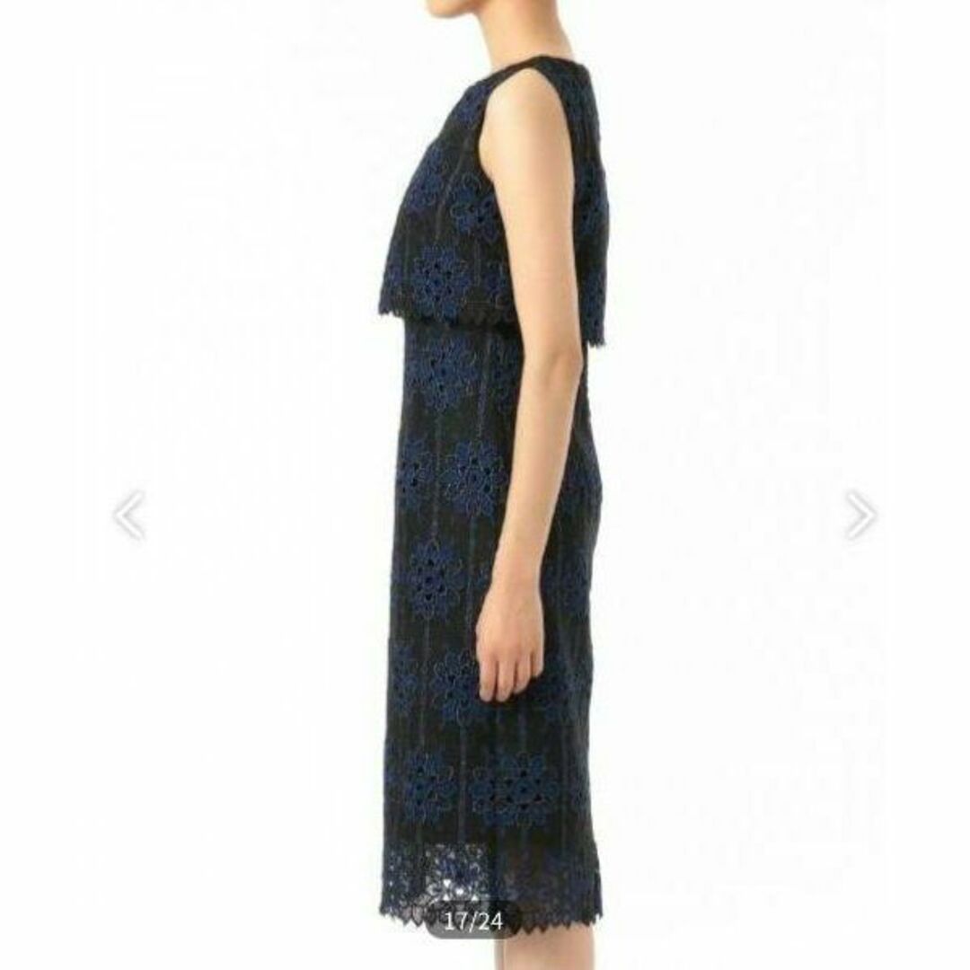 極美品✨ グレースコンチネンタル ラメフラワーレースワンピース 36 紺 上品