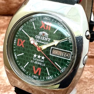 【レトロなデザイン】オリエント メンズ腕時計 グリーン 自動巻き ヴィンテージ