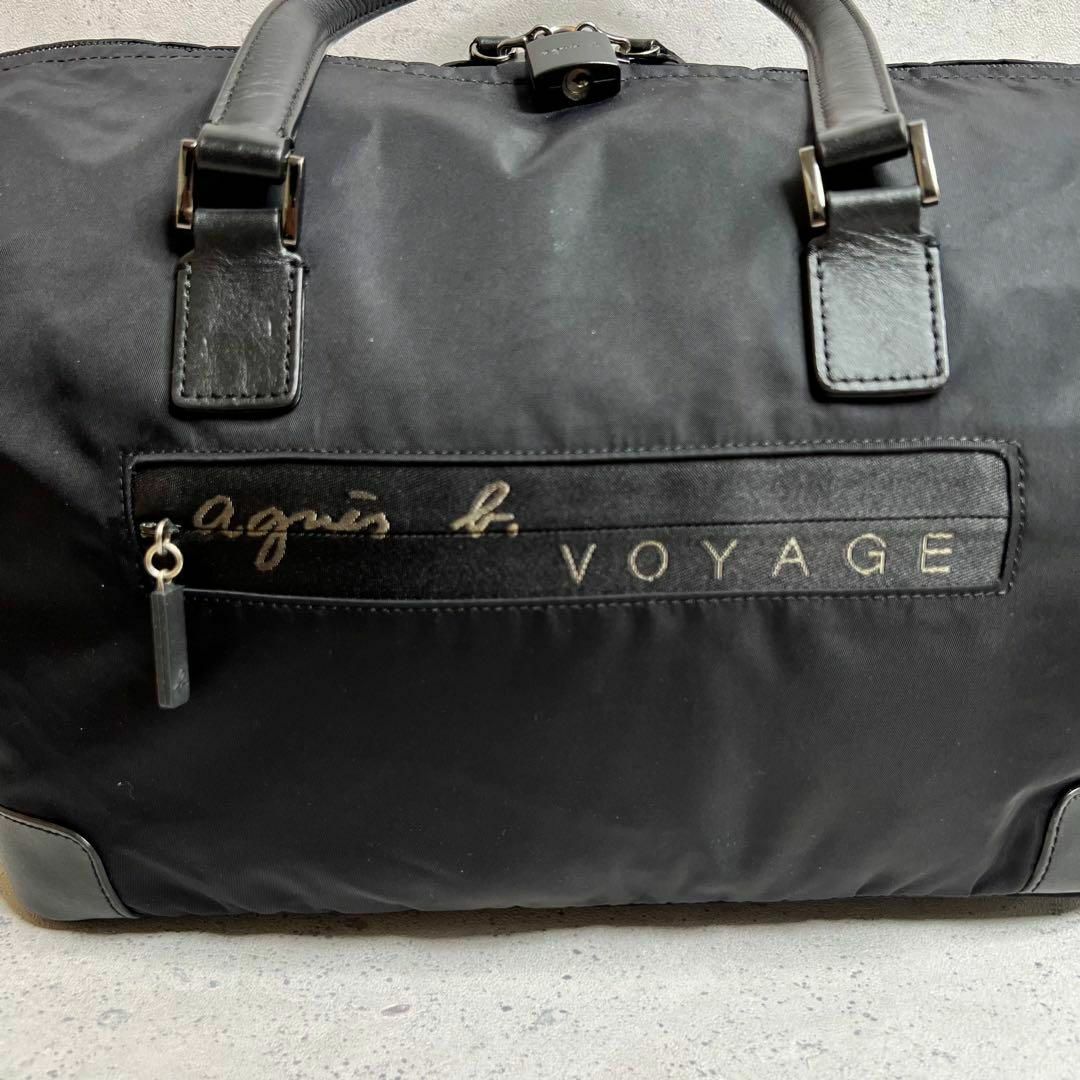 agnes b.(アニエスベー)のagnes b. ボストンバッグ ナイロン×レザー ロゴ刺繍 ブラック 大容量 レディースのバッグ(トートバッグ)の商品写真