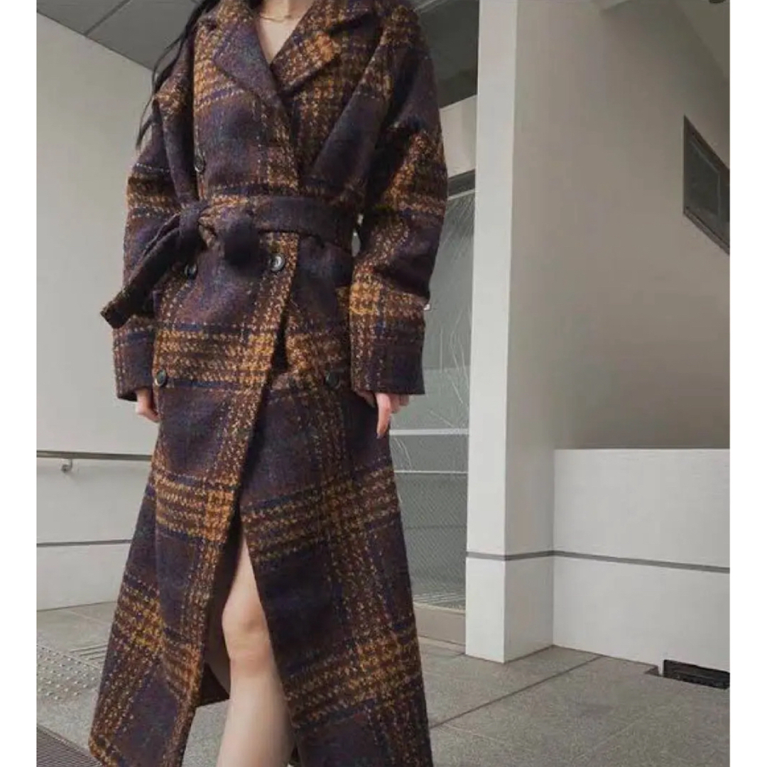 JUEMI(ジュエミ)のjuemi Long Double Check Coat ロングコート レディースのジャケット/アウター(ロングコート)の商品写真