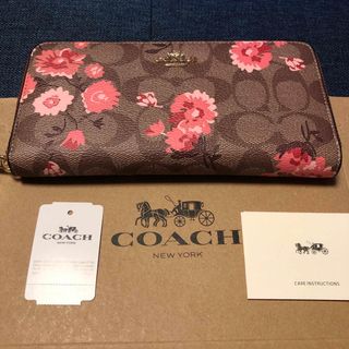 新品/未使用COACHコーチ 長財布 シグネチャー 花柄フローラル柄こげ茶色