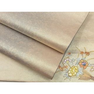 平和屋1■六通柄袋帯　螺鈿　ワンポイント　草花文　金彩　逸品　tx8933(帯)