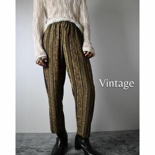 アートヴィンテージ(ART VINTAGE)の【vintage】ユニークストライプ ワイド とろみ イージーパンツ 茶 レトロ(スラックス)