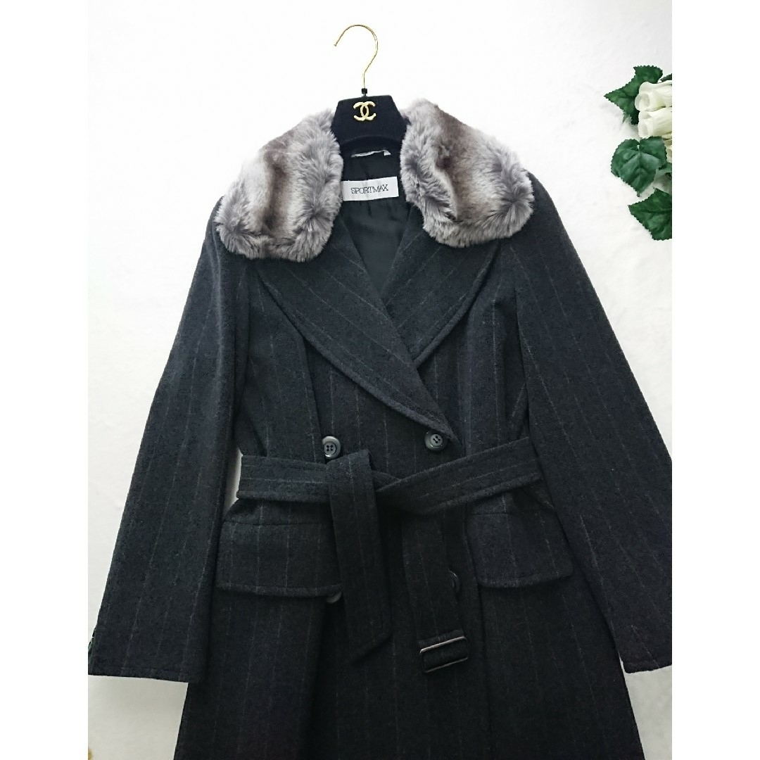 【美品】MaxMara SportMax 高級ロングコート ベルト付 20万