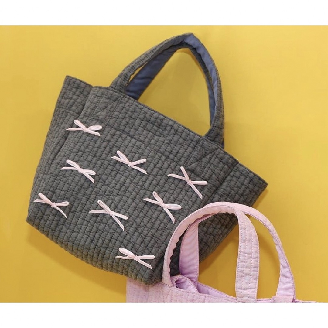 ジプソフィア Gypsohila リボンバッグ town bag グレー×ピンク-