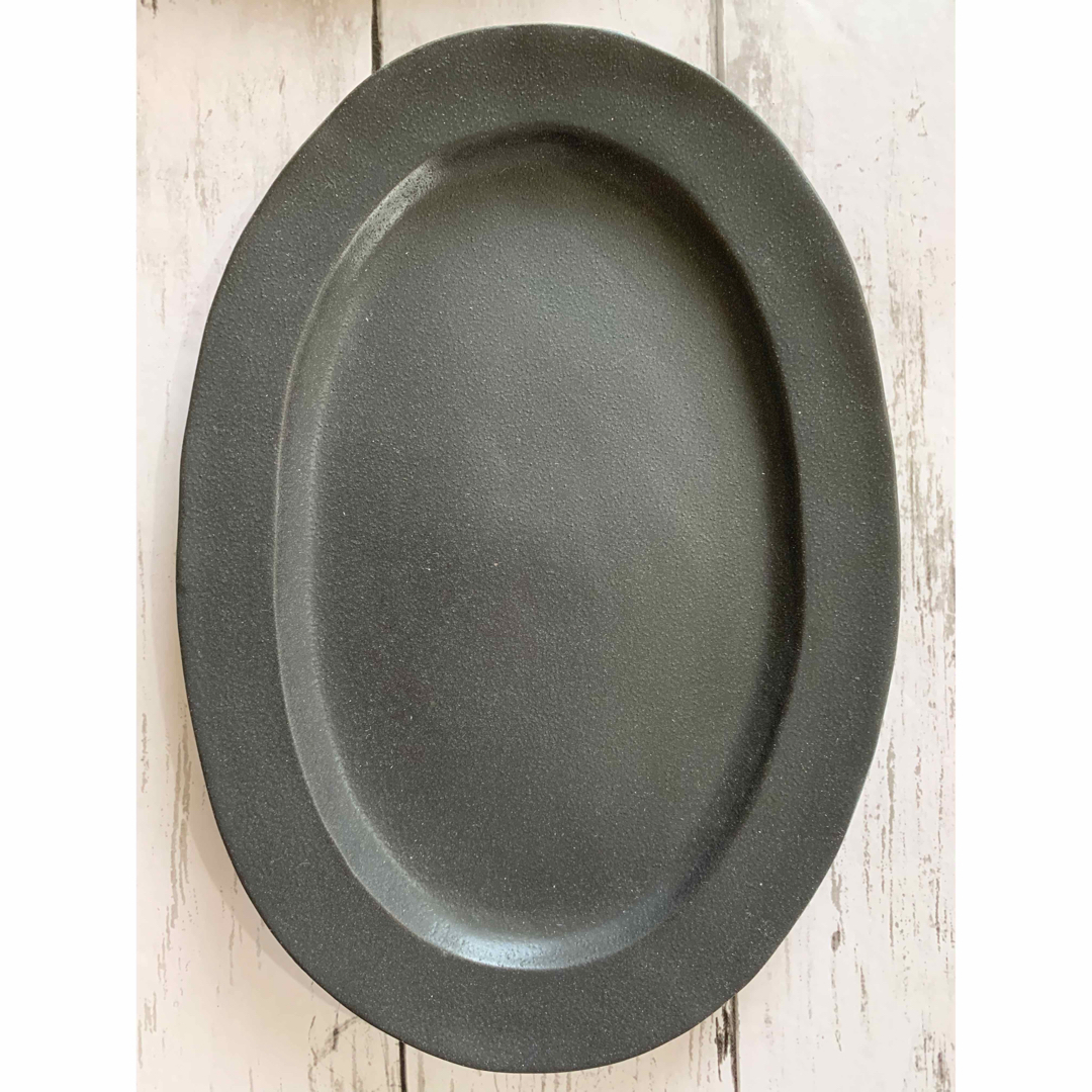 リムオーバル皿マット黒大皿2枚 美濃焼 オシャレ 陶器 楕円 メイン皿デザート皿