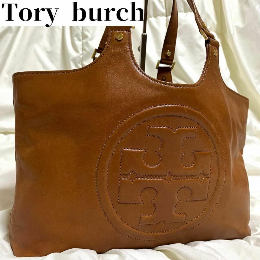 Tory Burch(トリーバーチ)の【美品】トリーバーチ　トートバッグ　オールレザー　 デカロゴ　ステッチ レディースのバッグ(トートバッグ)の商品写真