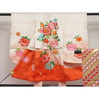 平和屋1■七五三　女の子　3歳　祝着・丸帯セット　総刺繍　草花文　金糸　逸品　ut5334(お宮参り用品)