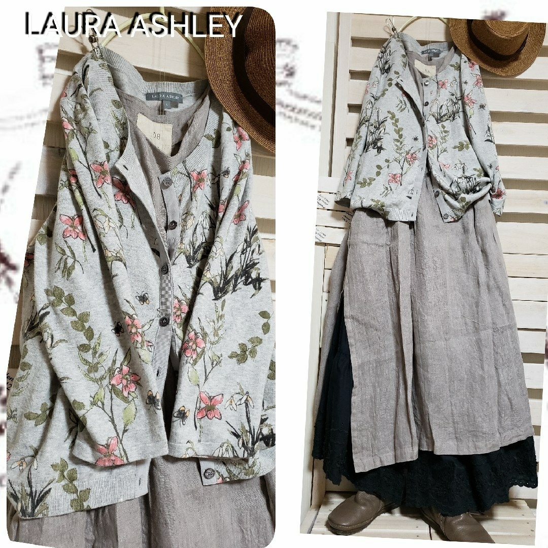 LAURA ASHLEY(ローラアシュレイ)のLAURA ASHLEY/コットン お袖もゆったり着やすいカーディガン L レディースのトップス(カーディガン)の商品写真